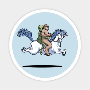 Bigfoot and An Alien On A Unicorn Magnet